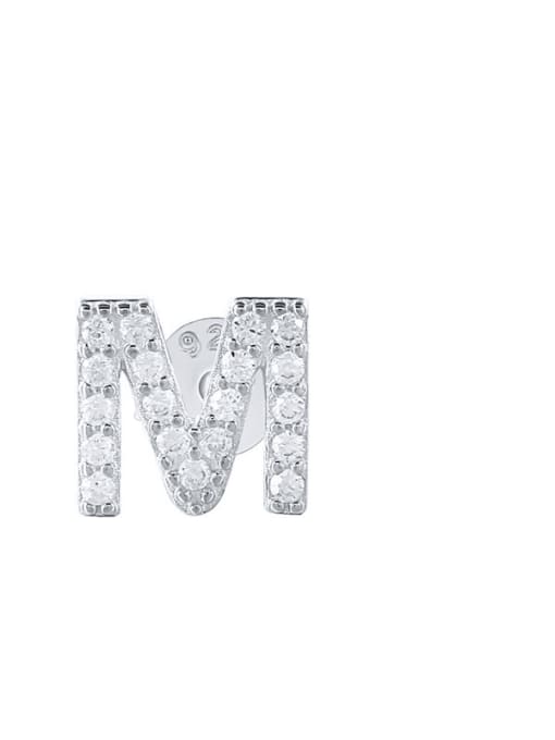 Platinum M 925 Sterling Silver Cubic Zirconia Letter Dainty Stud Earring
