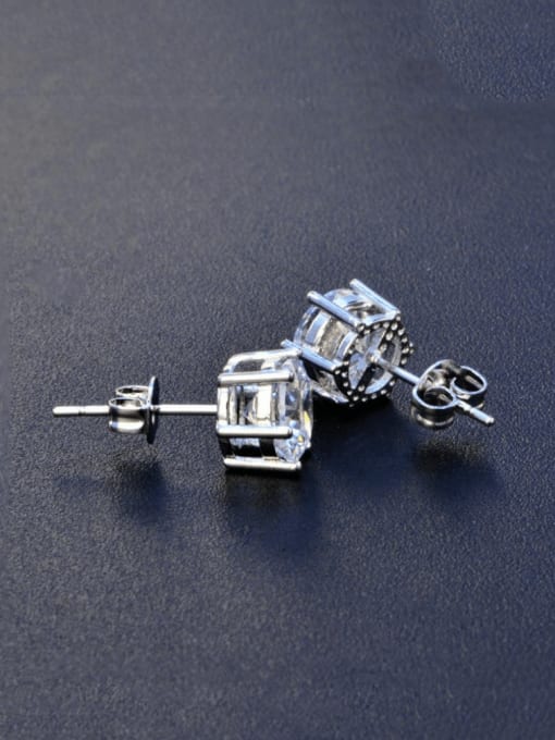 White 7mm 【 E 0415 】 925 Sterling Silver High Carbon Diamond Hexagon Luxury Cluster Earring