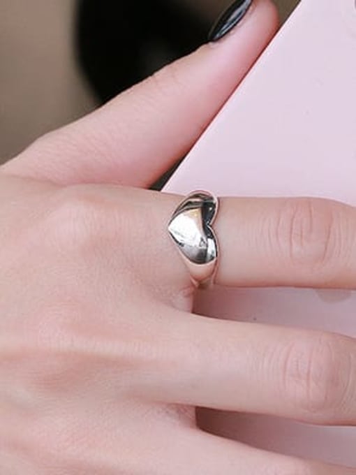TAIS 925 Sterling Silver Smooth Heart Vintage Band Ring 2
