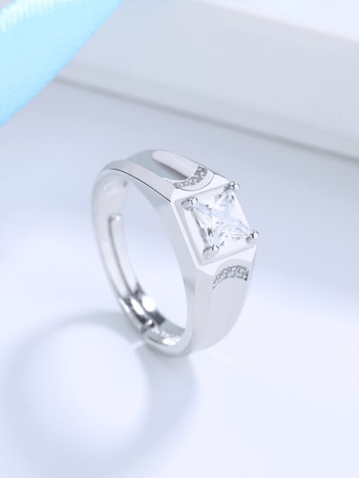 PNJ-Silver 925 Sterling Silver Cubic Zirconia Geometric Dainty Band Ring 0
