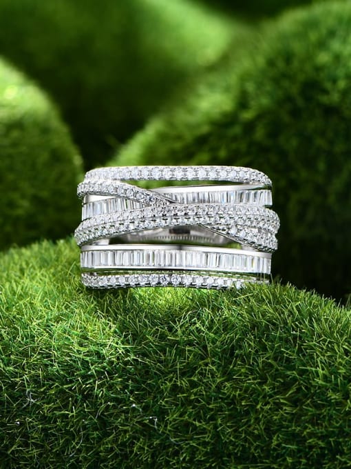 White gold and white diamond 925 Sterling Silver Cubic Zirconia Geometric Luxury Stackable Ring