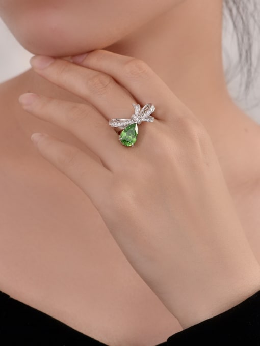 A&T Jewelry 925 Sterling Silver High Carbon Diamond Green Flower Dainty Band Ring 1