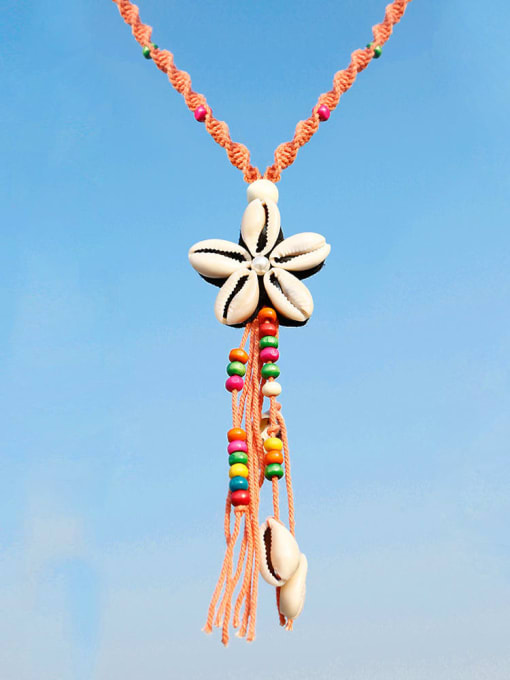 JMI Pearl Cotton Tassel Hand-Woven  Flower Lariat Necklace 1