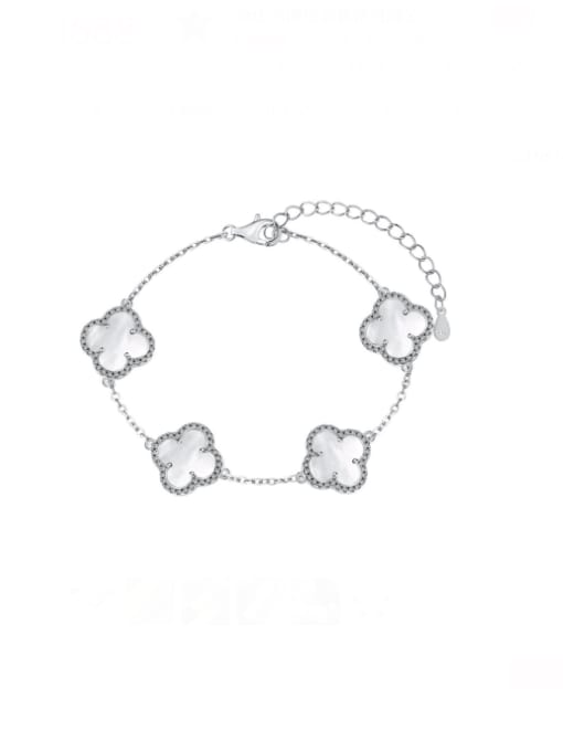 DY150252 S W WH 925 Sterling Silver Shell Flower Dainty Link Bracelet