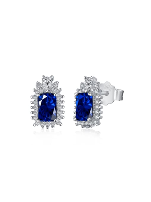 DY110128 S W Blue 925 Sterling Silver Cubic Zirconia Geometric Dainty Stud Earring