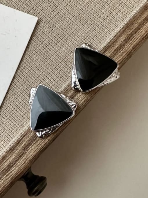 32ES31 925 Sterling Silver Enamel Triangle Vintage Stud Earring