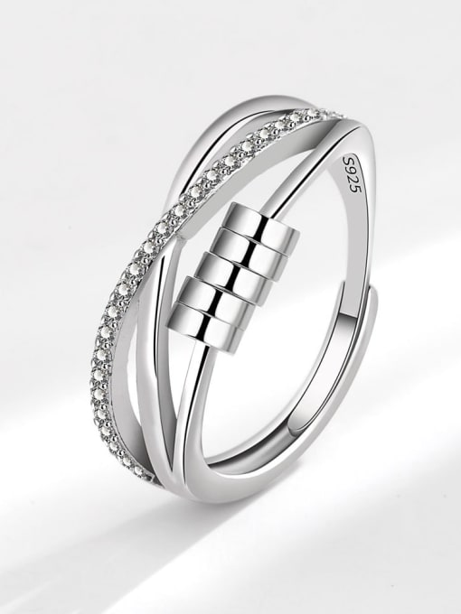 Platinum 925 Sterling Silver Cubic Zirconia Geometric Trend Band Ring