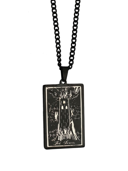 black The Tower's Tarot hip hop stainless steel titanium steel necklace