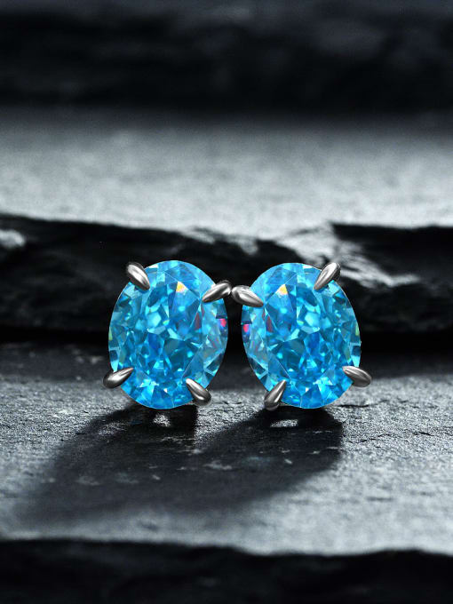 Sea blue 925 Sterling Silver High Carbon Diamond Blue Geometric Dainty Stud Earring