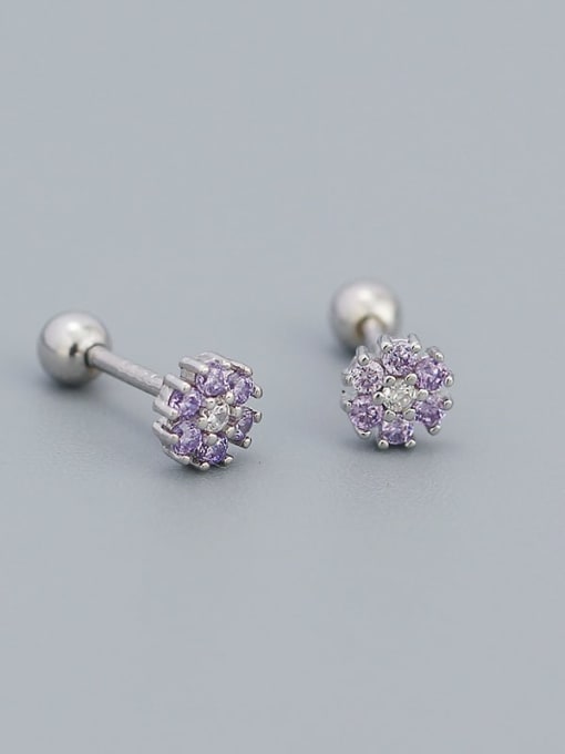 White gold (purple stone) 925 Sterling Silver Cubic Zirconia Flower Dainty Stud Earring