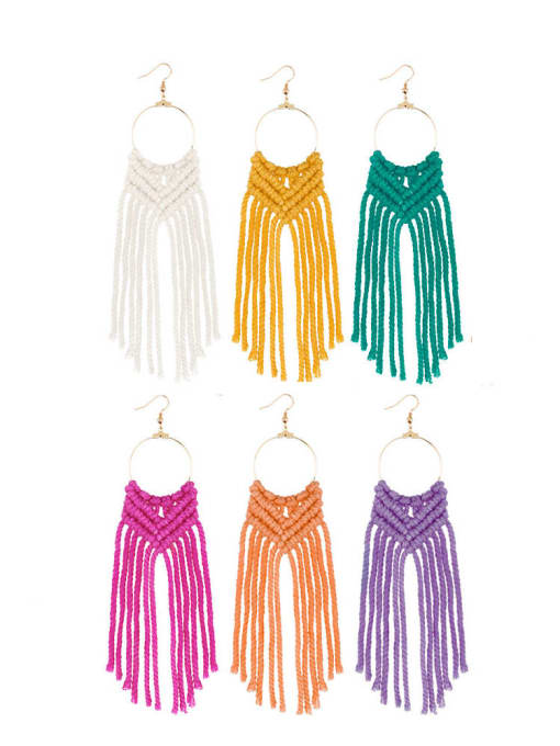 JMI Alloy cotton hand-woven tassel bohemian Hand-woven  drop earrings 0