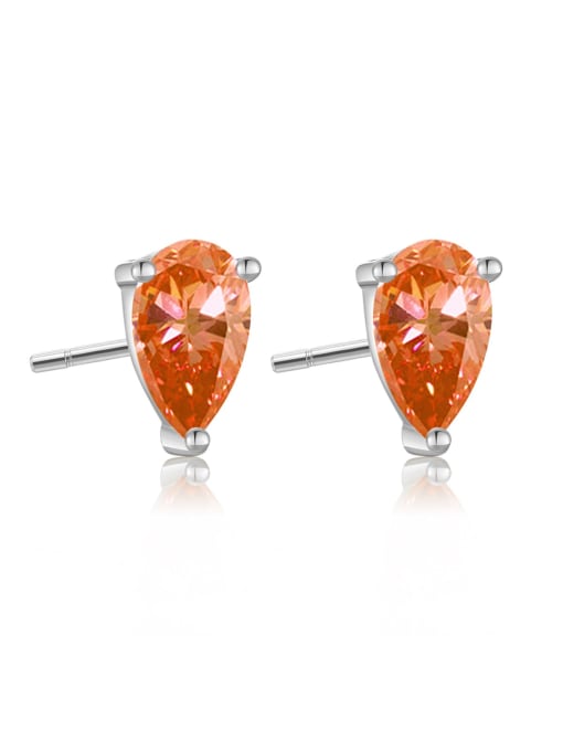 Platinum Orange 925 Sterling Silver Cubic Zirconia Water Drop Dainty Stud Earring