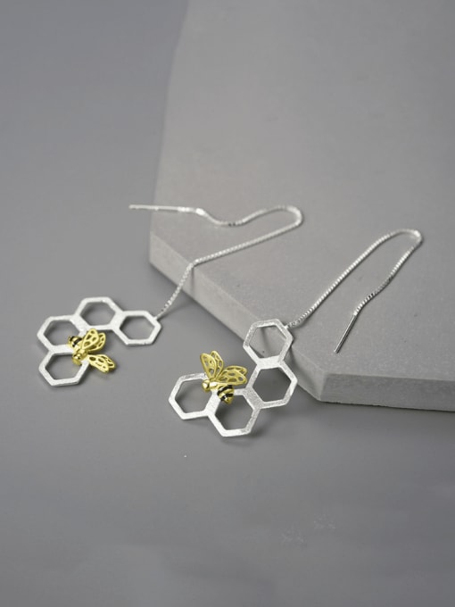 Silver color separation (LFJB0270E) 925 Sterling Silver Flower Minimalist Hook Long  Earring