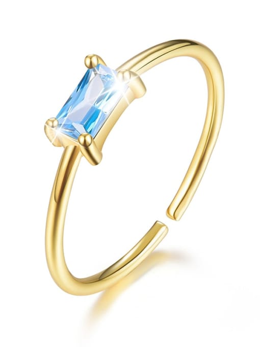 Gold Sea Blue Diamond ESD0044A3 925 Sterling Silver Cubic Zirconia Geometric Minimalist Band Ring