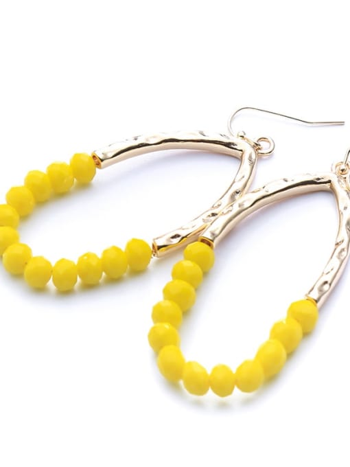 yellow Alloy Bead Oval Bohemia Hand-Woven Drop Earring