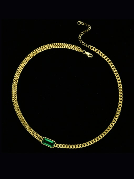 Green 18k yellow chain length 44.5cm 925 Sterling Silver Glass Stone Geometric Minimalist Necklace