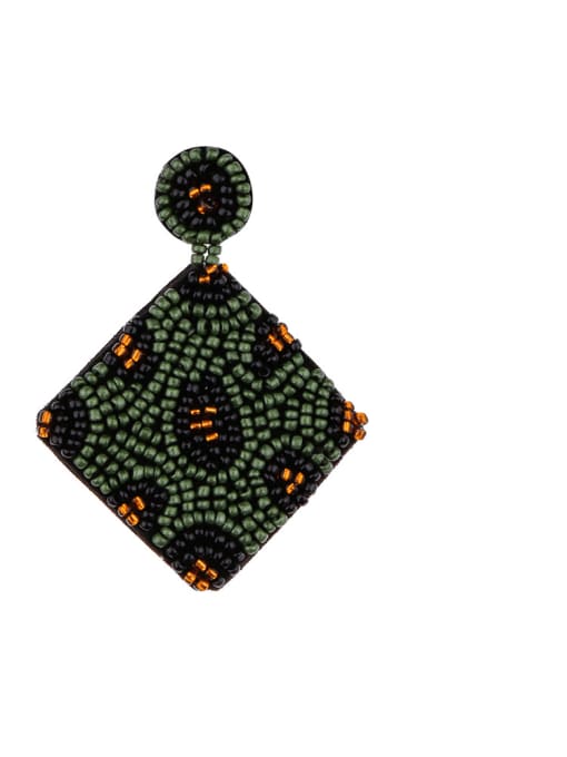 Military green e68688 Non-woven fabric Bead  Geometric Bohemia Hand-Woven  Drop Earring