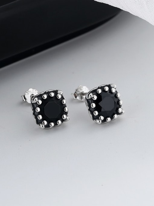 TAIS 925 Sterling Silver Cubic Zirconia Square Vintage Stud Earring 2