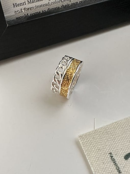 11JZ43 925 Sterling Silver Geometric Vintage Band Ring