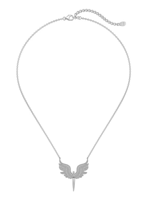 DY190783 S W WH 925 Sterling Silver Cubic Zirconia Wing Dainty Necklace