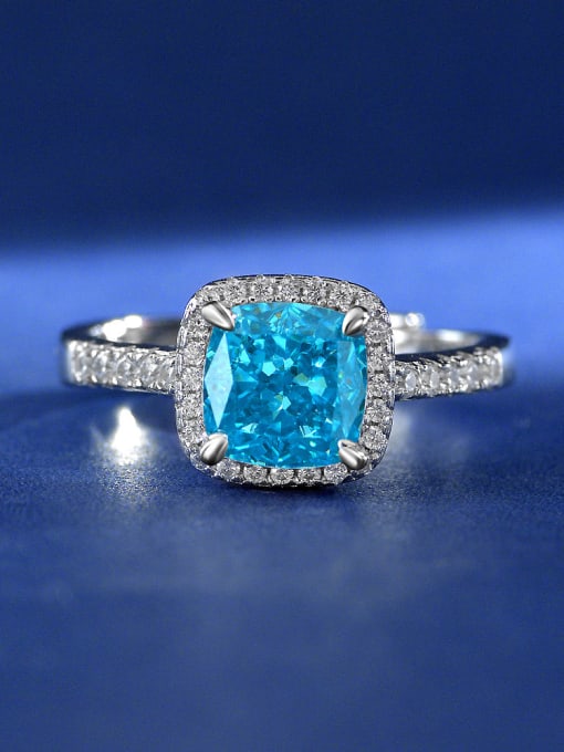 Sea blue 925 Sterling Silver High Carbon Diamond Geometric Luxury Ring