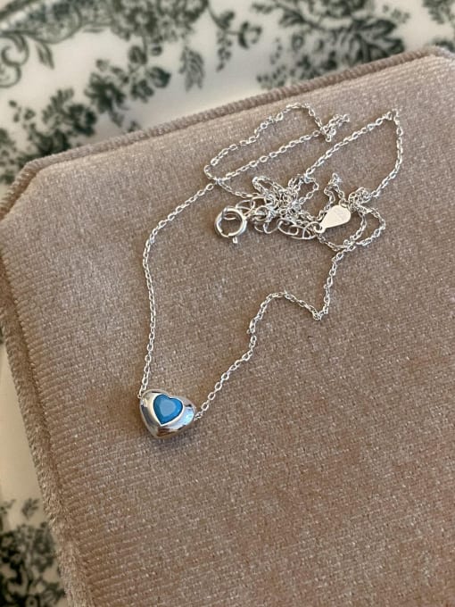 Blue Color 925 Sterling Silver Heart Necklace with 3 colors