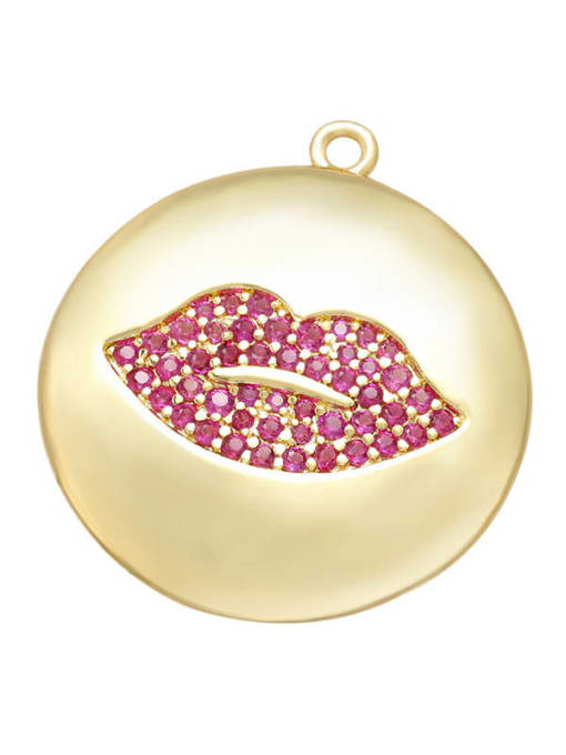 Golden red lips Brass Micro Set Fancy Diamond Round Pendant