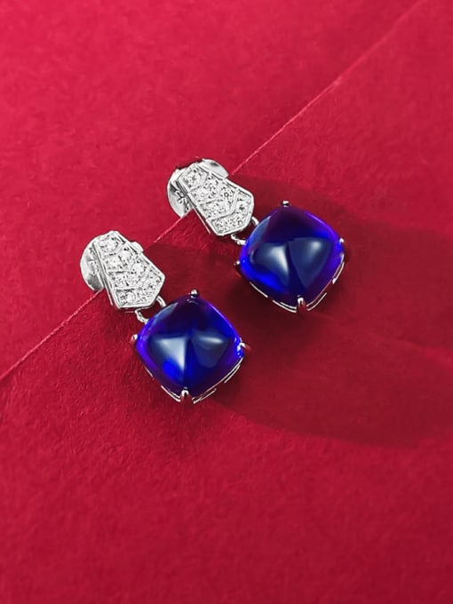 E450 Royal Blue 925 Sterling Silver Cubic Zirconia Square Luxury Cluster Earring