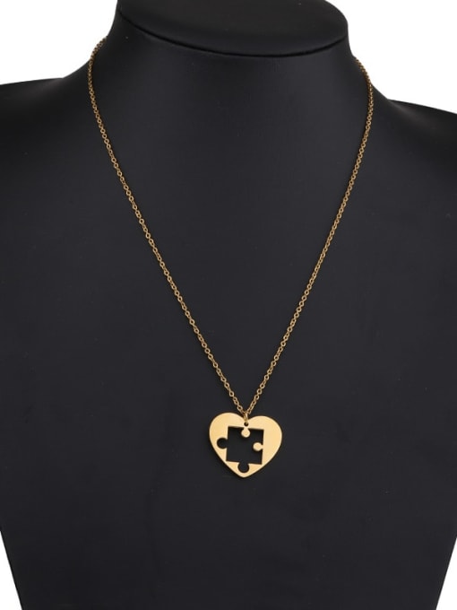 Golden love Stainless steel Heart puzzle Trend Necklace