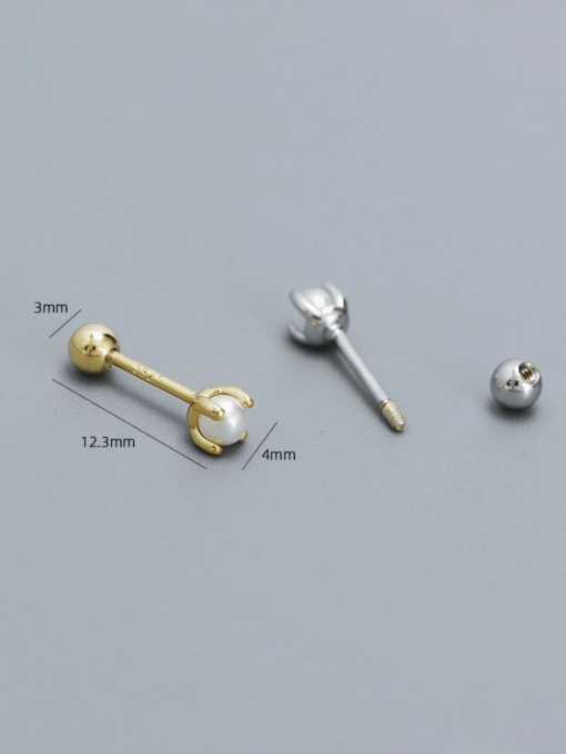 ACEE 925 Sterling Silver Imitation Pearl Geometric Minimalist Stud Earring 2