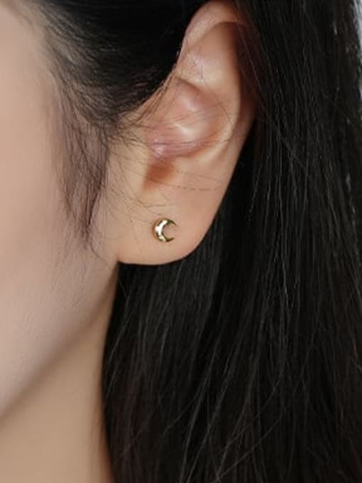YUANFAN 925 Sterling Silver Cubic Zirconia Moon Minimalist Stud Earring 1