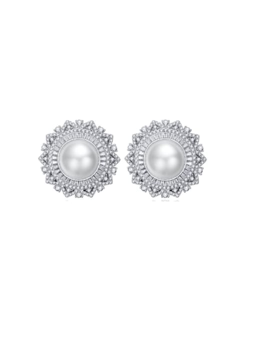 E014 Pearl Earrings 925 Sterling Silver Shall  Pearl Geometric Luxury Cluster Earring