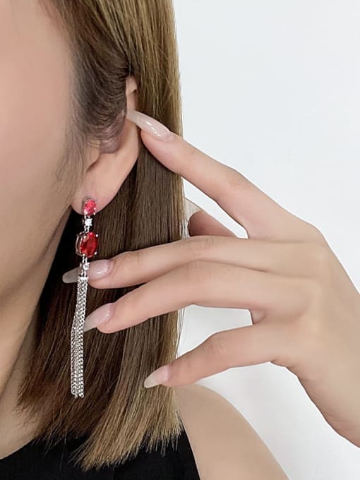 A&T Jewelry 925 Sterling Silver High Carbon Diamond Red Tassel Luxury Earring 1