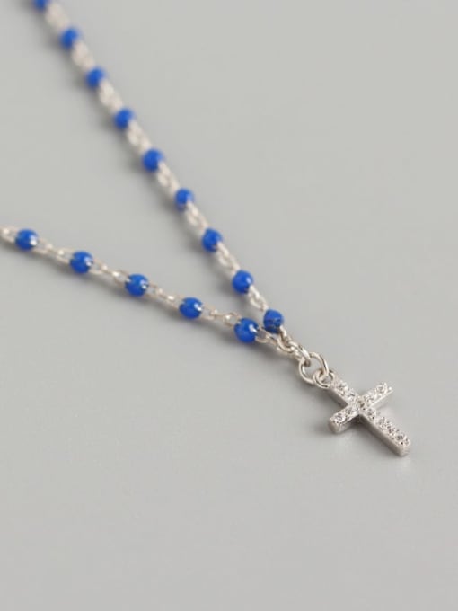 Platinum (dark blue) 925 Sterling Silver Cubic Zirconia Cross Vintage Necklace