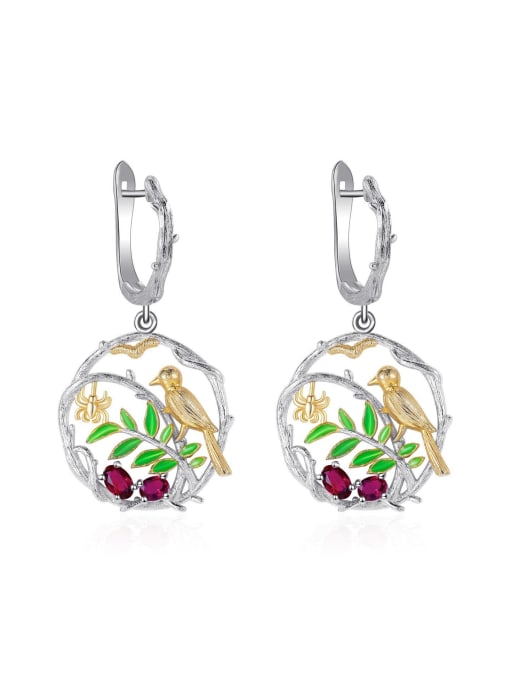 forest natural garnet earrings 925 Sterling Silver Natural Stone Leaf Luxury Huggie Earring