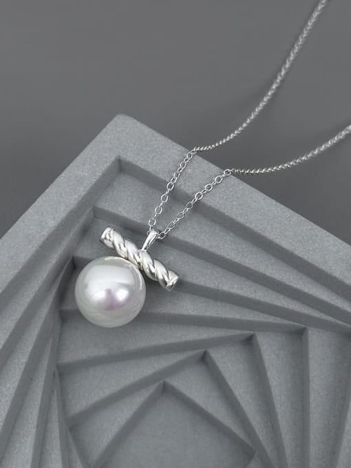 YUANFAN 925 Sterling Silver Imitation Pearl Geometric Minimalist Necklace 2