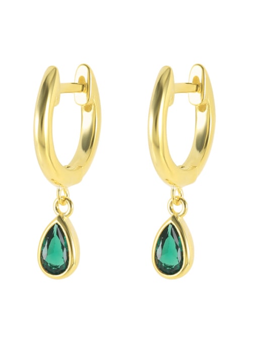 Golden+Green 925 Sterling Silver Cubic Zirconia Water Drop Minimalist Huggie Earring