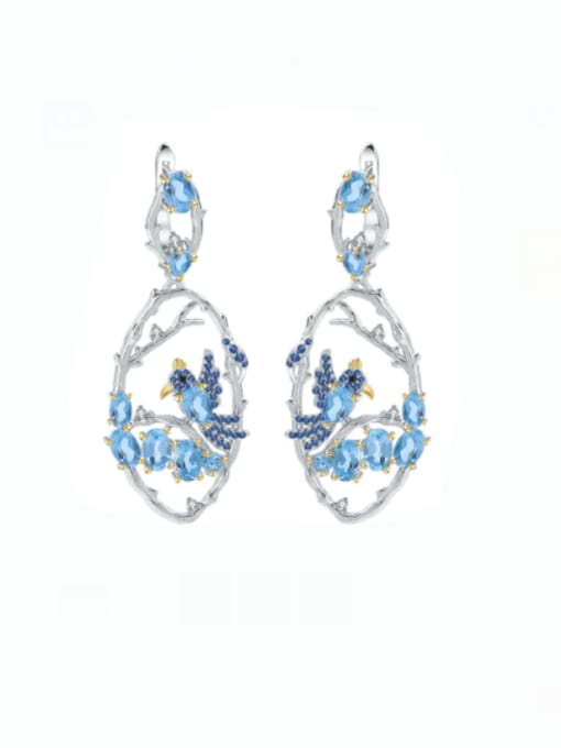 ZXI-SILVER JEWELRY 925 Sterling Silver Swiss Blue Topaz Bird Luxury Chandelier Earring 0