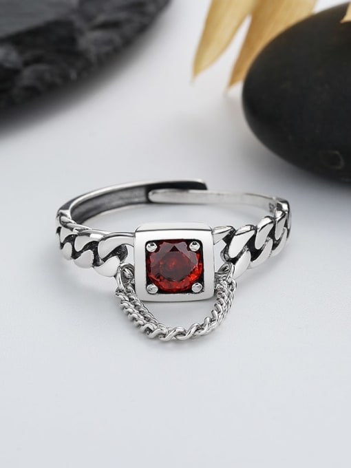 572j red, about 3.8g 925 Sterling Silver Cubic Zirconia Geometric Vintage Band Ring