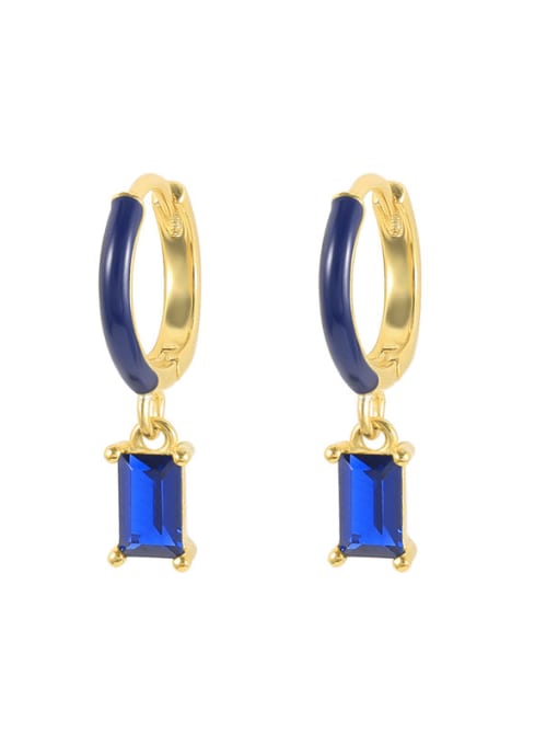 Gold +Blue 925 Sterling Silver Cubic Zirconia Enamel Geometric Minimalist Huggie Earring
