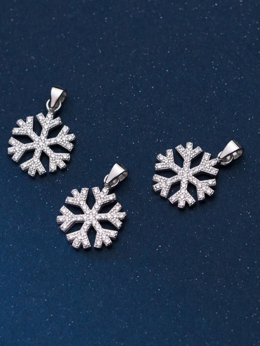 FAN S925 Silver Inlaid Zircon Electroplating White Gold Temperament Snowflake Pendant 0