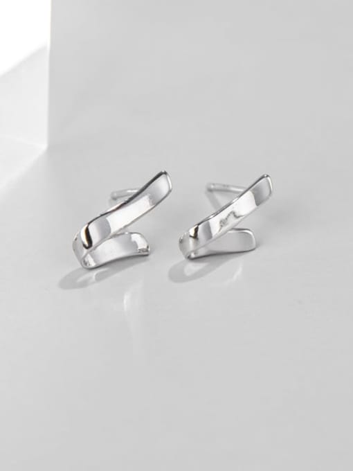Platinum 925 Sterling Silver Irregular Geometric Minimalist Stud Earring