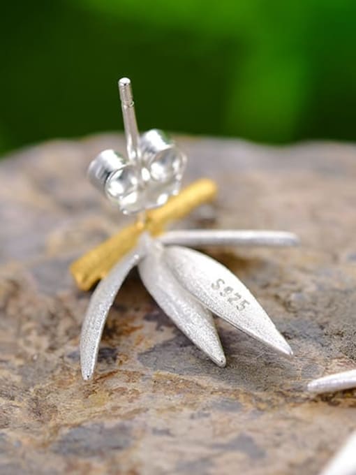 LOLUS 925 Sterling Silver Bamboo leaves nature fresh design Artisan Stud Earring 1