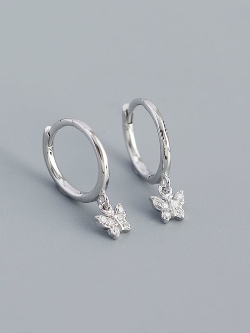Platinum (white stone) 925 Sterling Silver Cubic Zirconia Butterfly Minimalist Huggie Earring