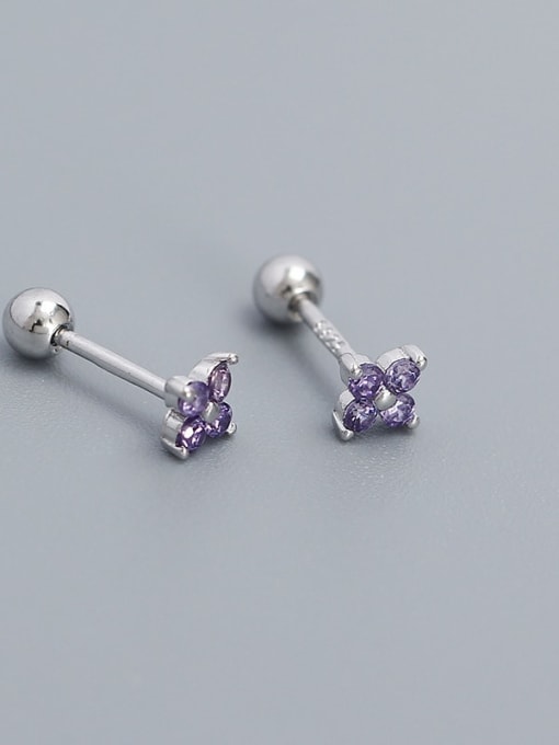 White gold +purple stone 925 Sterling Silver Cubic Zirconia Flower Dainty Stud Earring