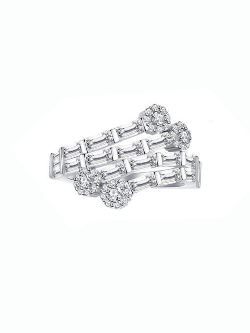A&T Jewelry 925 Sterling Silver Cubic Zirconia Geometric Luxury Stackable Ring 0