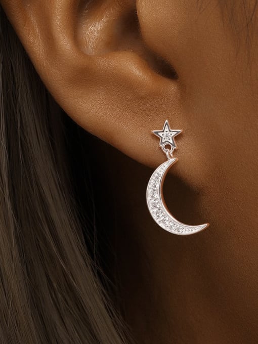 YUANFAN 925 Sterling Silver Cubic Zirconia Moon Minimalist Stud Earring 1