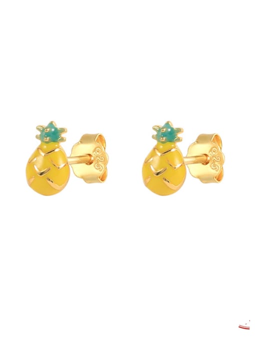 Golden Pineapple 925 Sterling Silver Enamel Friut Minimalist Stud Earring