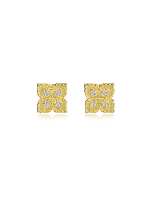 E3479 Gold 925 Sterling Silver Cubic Zirconia Clover Vintage Stud Earring
