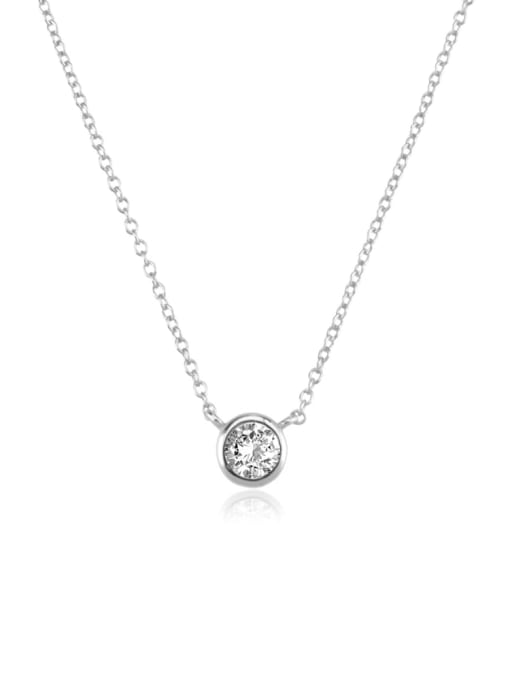 platinum 925 Sterling Silver Cubic Zirconia Round Minimalist Necklace